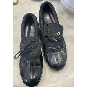 Tory Burch black patent leather duck rain shoes sz 11/41